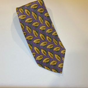 J. Garcia Silk Landscape Eye Collection Lavender Leaf Pattern necktie